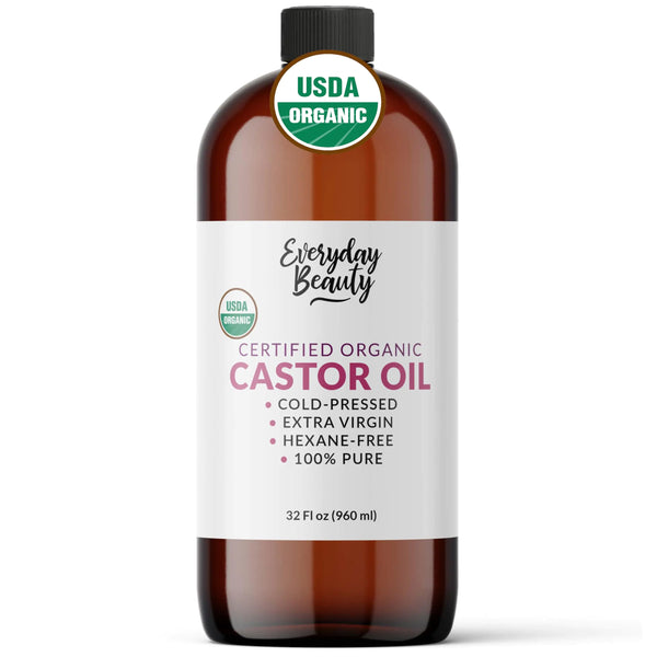 Organic Castor Oil - 100% Pure Certified USDA Organic Cold Pressed & Hexane-Free For Eyelashes Eyebrows Hair Skin & Wellness Packs - 32 Fl Oz