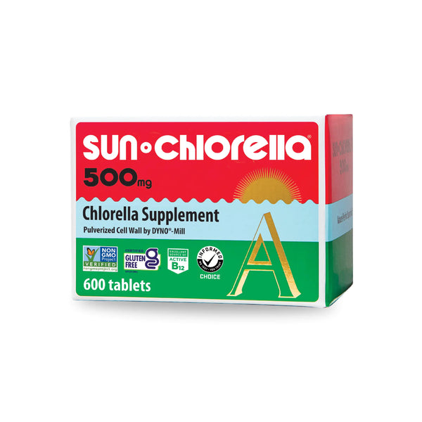Sun Chlorella 500mg Whole Body Wellness Green Algae Superfood Supplement - Immune Defense Gut Health Natural Purification Energy Boost - Chlorophyll B12 Iron Protein - Non-GMO - 600 Tablets