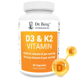 Dr. Berg D3 K2 Vitamin 5000 IU w/MCT Powder - Includes 50 mcg MK7 Vitamin K2 Purified Bile Salts Zinc & Magnesium for Ultimate Absorption - K2 D3 Vitamin Supplement - 60 Capsules